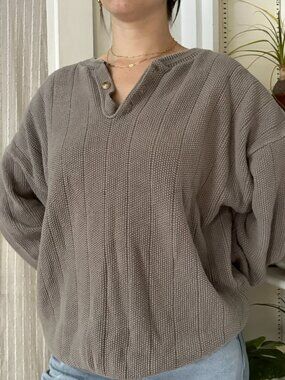 Vintage Gray Henley Sweater - XL